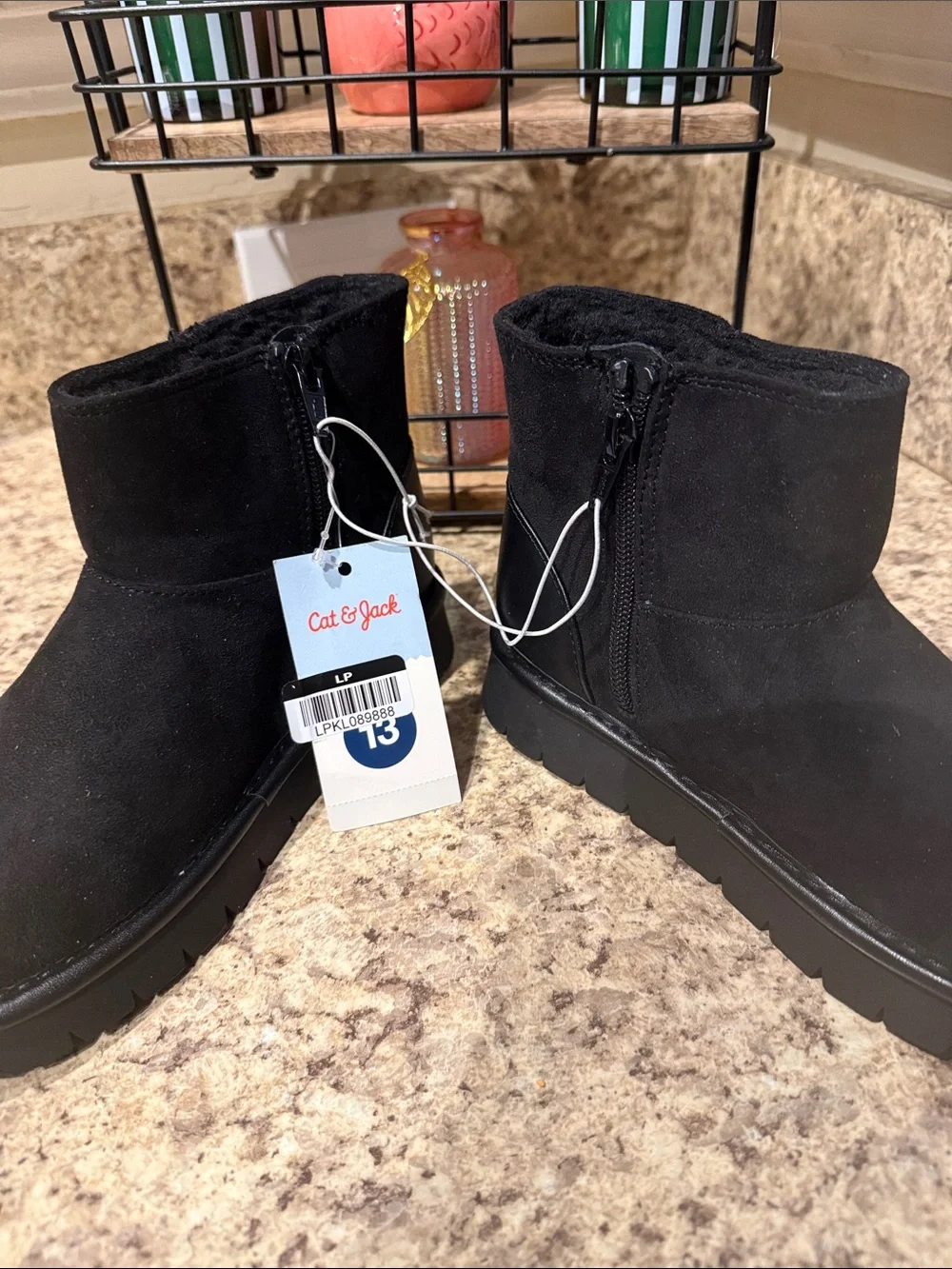 Cat & Jack Kids Faux Suede Black Ankle Boots with Side Zip Size 13 New